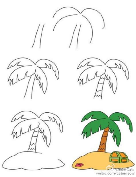 椰子树简笔画怎么画？椰子树卡通画儿童画手绘教程[ 图片/16P ] - 才艺君