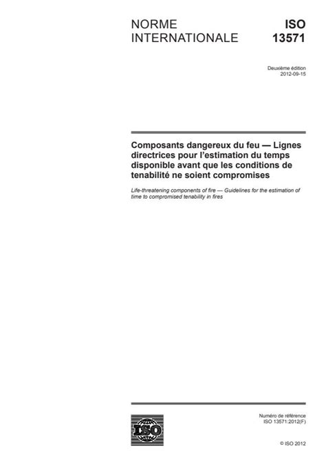 ISO 13571:2012 - Life-threatening components of fire — Guidelines for the estimation of time to