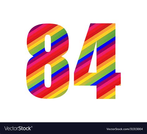 84 number rainbow style numeral digit colorful Vector Image