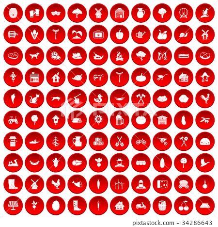 100 farm icons set red - Stock Illustration [34286643] - PIXTA