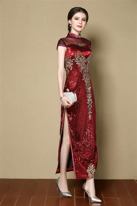 Marvelous Beaded Long Qipao Cheongsam Dress - Red - Qipao Cheongsam ...
