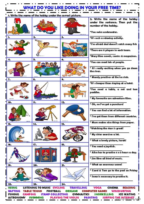 What do you like doing in your free…: English ESL worksheets pdf & doc