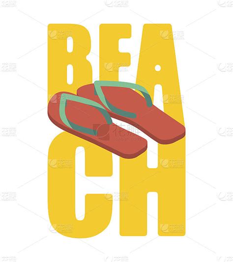 海滩和拖鞋。夏季鞋刻字。海排版