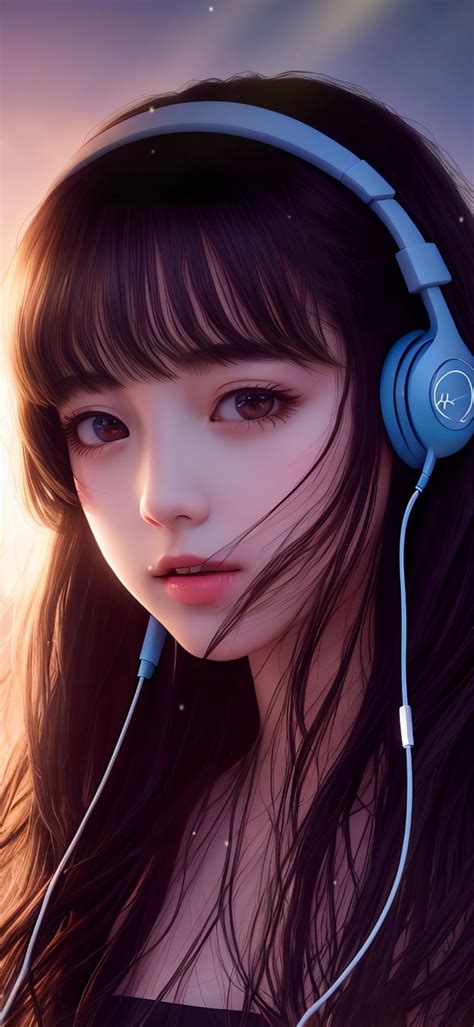 甜美女生头像带耳机