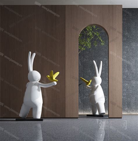 现代兔子雕塑 - 建E网3D模型下载网