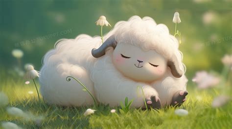 阳光下可爱的小羊趴在草坪上睡觉创意插画图片素材下载_jpg格式_熊猫办公