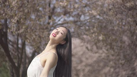 春天阳光明媚美女在樱花树下跳舞高清摄影大图-千库网