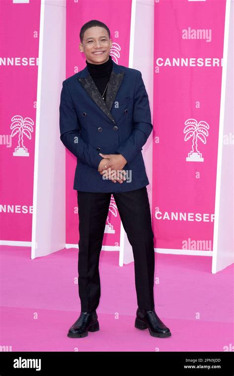Cannes, France. 17th Apr, 2023. Cantona James poses on the pink carpet ...