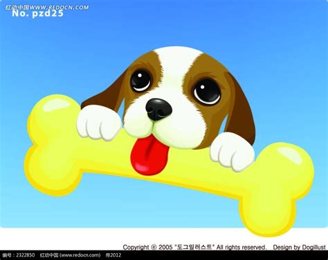 咬骨头的小狗手绘画AI素材免费下载_红动中国