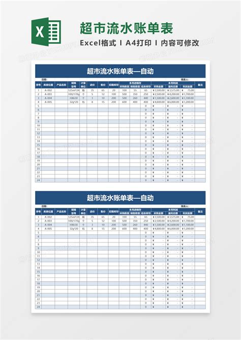 超市流水账单表Excel模板下载_流水账_【熊猫办公】