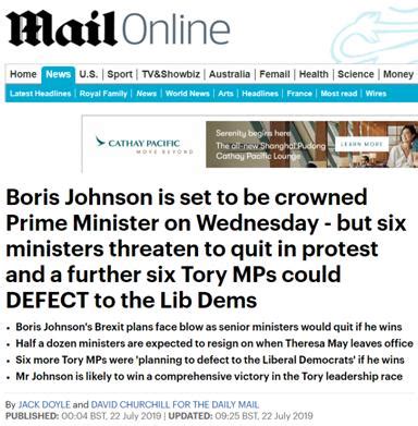 纷纷出走？英媒：若约翰逊当选，6名大臣打算辞职，还有6名议员要“脱党”