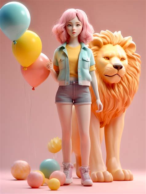 狮子座女孩•3d艺术 - 全部作品 - AI绘画 - 素材集市
