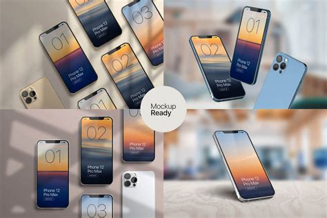 苹果手机12样机精致模版手机多角度展示模版素材iPhone 12 Pro Max Mockup V.01 - 设计口袋