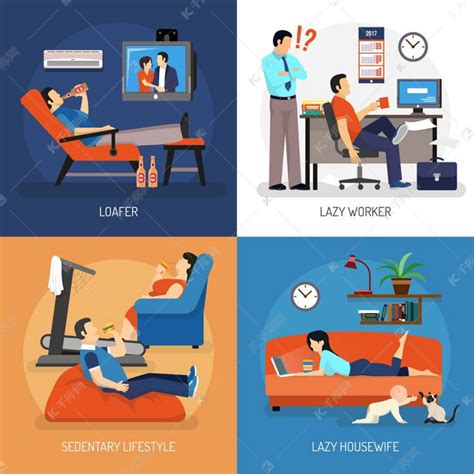 懒惰症状信息图带有懒惰症状流程图的信息图包括上班和在家坐扶手椅的人矢量图素材图片免费下载-千库网