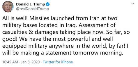 特朗普回应伊朗导弹袭击：正在评估损失，目前都挺好！|界面新闻 · 快讯