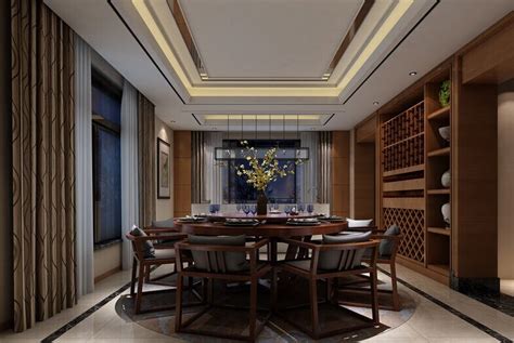 现代中式住宅餐厅酒柜装修效果图 – 设计本装修效果图