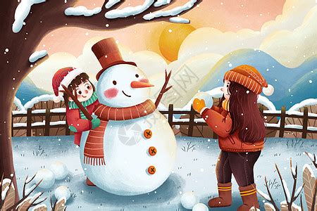 立冬雪地的雪人插画插画图片下载-正版图片400644002-摄图网