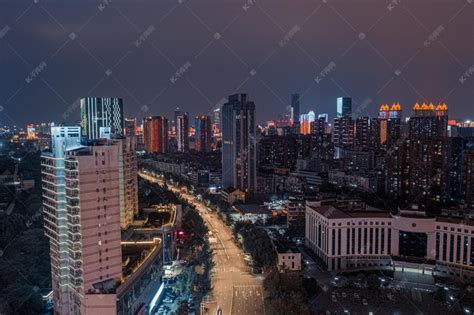 武汉城市建筑群夜晚建筑群友谊大道沙湖航拍摄影图配图高清摄影大图-千库网