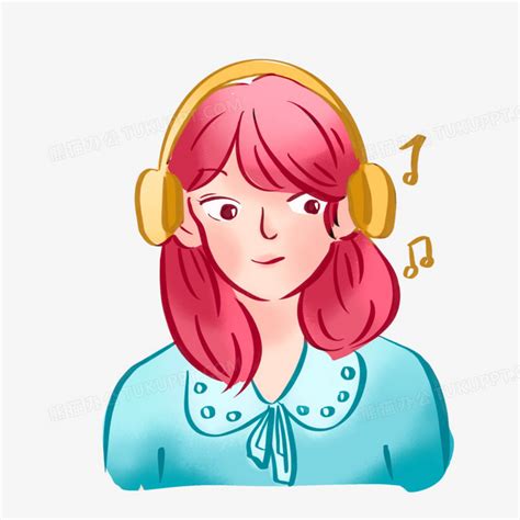 听音乐女孩的插画素材图片免费下载-千库网