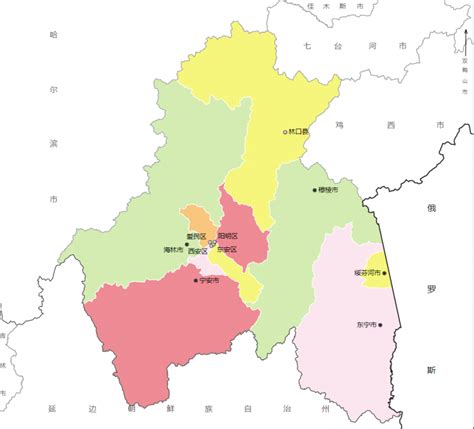 牡丹江市行政区划地图：牡丹江市共辖4个市辖区、1个县，代管5个县级市分别是哪些？