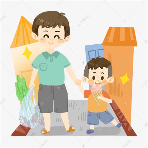 父亲节卡通父亲与孩子买菜PNG素材图片免费下载-千库网