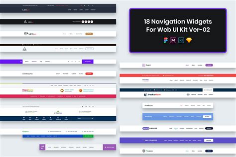 18款网站导航菜单小组件UI设计模板v2 18 Navigations Widgets for Web UI Kit Ver-02 – 设计小咖