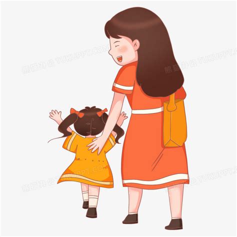 卡通妈妈和女儿一起走路背影免抠元素PNG图片素材下载_元素PNG_熊猫办公