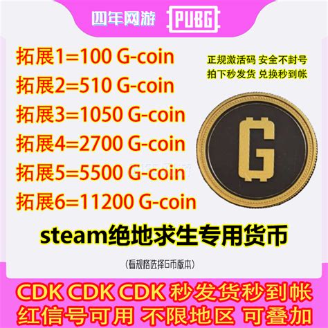 Steam绝地求生PUBGG币G-coin金币皮肤CDK 充值10000G币兑换激活码-淘宝网