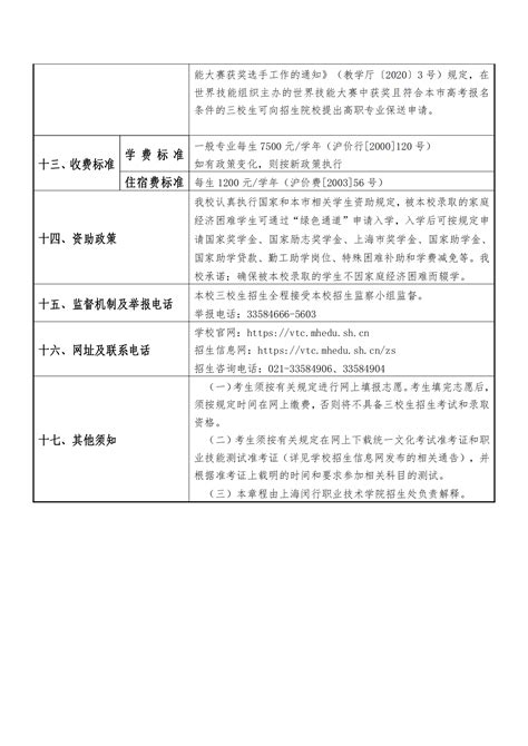 【2023年招生简章】上海闵行职业技术学院三校生高考招生简章 - 三校升APP