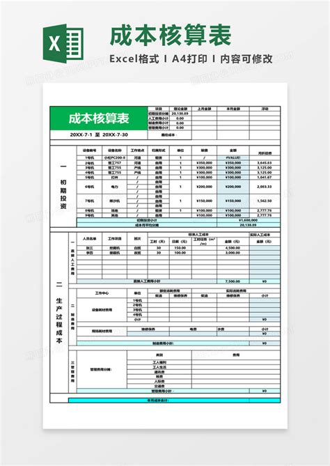 清新公司成本核算表Excel模板下载_熊猫办公