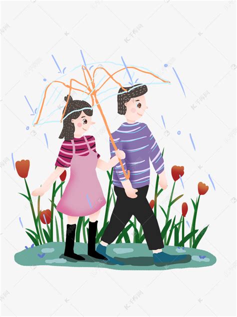 雨中漫步的情侣 素材图片免费下载-千库网