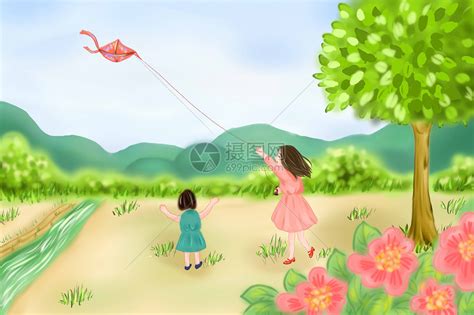 春游放风筝插画图片下载-正版图片400105776-摄图网
