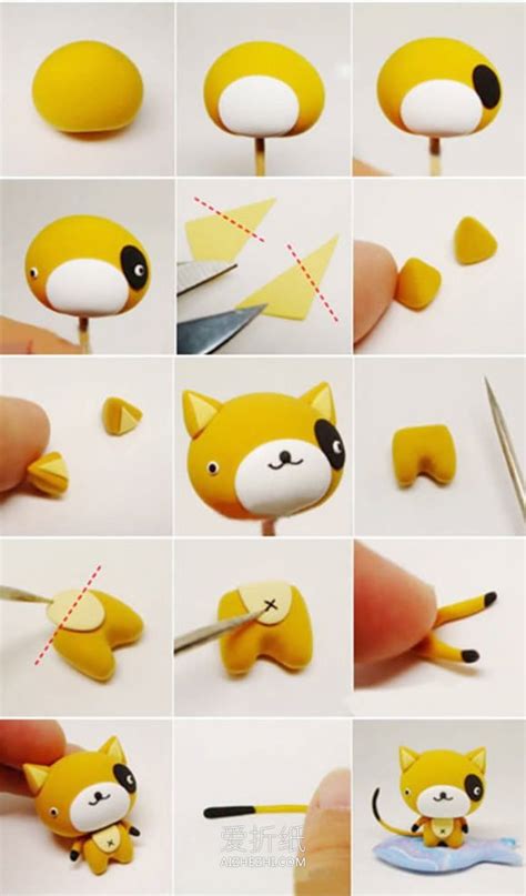 怎么做卡通粘土小猫图解 超轻粘土可爱猫制作_爱折纸网