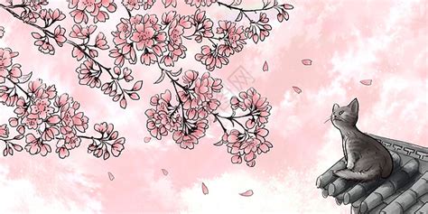 手绘樱花猫咪图片