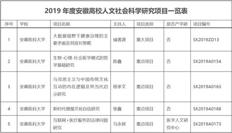 2019年度安徽高校人文社会科学研究项目一览表（5项）