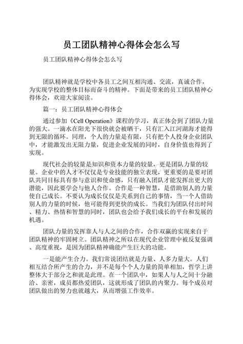 员工团队精神心得体会怎么写.docx - 冰点文库