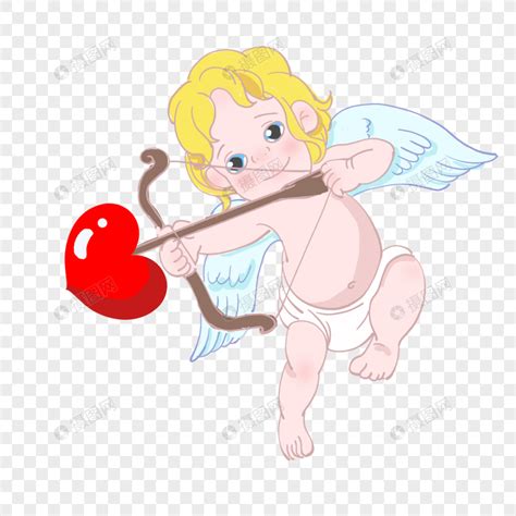 可爱的丘比特婴儿与心箭，弓和光环。带着天使翅膀的小天使正在云中飞翔。插画图片素材_ID:414135822-Veer图库