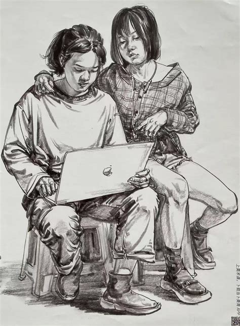 速写双人图片