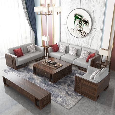 新中式黑檀木实木沙发组合 大户型客厅123乌金木沙发全屋家具定制-淘宝网