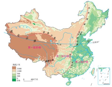中国地势三级阶梯分布示意（北纬36°剖面）_中国地图_初高中地理网