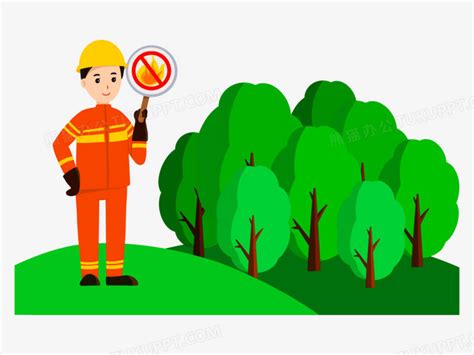 手绘卡通消防员宣传森林防火免抠元素PNG图片素材下载_宣传PNG_熊猫办公
