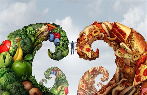 饮食食物营养选择,个人,着两波水果蔬菜垃圾食品的3D插图风格,饮食节食挑战的象征高清图片下载-正版图片300850692-摄图网