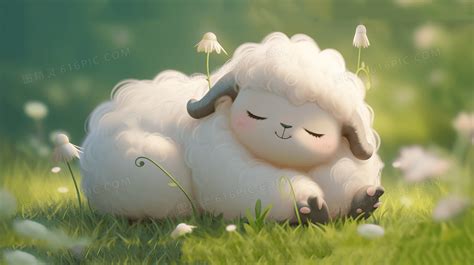 阳光下可爱的小羊趴在草坪上睡觉创意插画背景图片下载_2912x1632像素JPG格式_编号z26f83g5v_图精灵