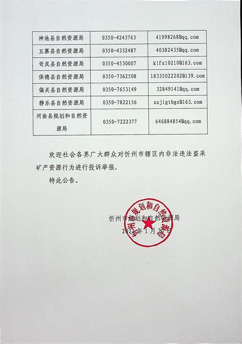 忻州市规划和自然资源局严厉打击非法违法盗采矿产资源举报电话公告