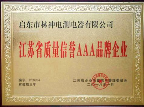 江苏省质量信誉AAA品牌企业-启东市林冲电测电器有限公司