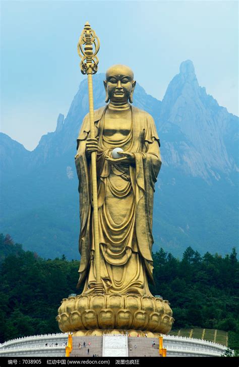 九华山99米地藏菩萨铜像正面高清摄影大图高清图片下载_红动网