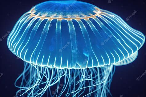 Premium Photo | Dancing neon blue glowing jellyfish in water