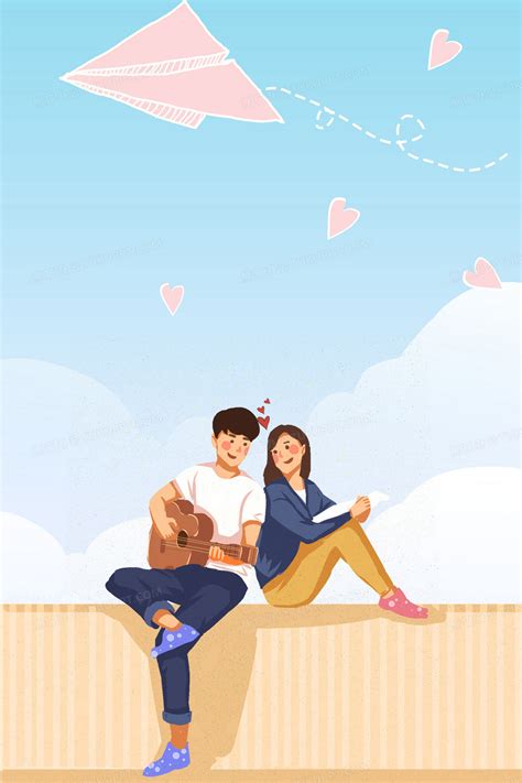 手绘卡通情侣爱情纸飞机插画背景背景图片素材免费下载_熊猫办公