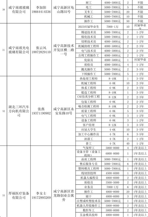 咸宁高新区发布1月份企业招聘信息（附岗位表） - 咸宁市人民政府门户网站
