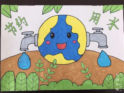 蓝色卡通手绘节约用水提倡环保地球水龙头双手原创海报插画素材免费下载 - 觅知网